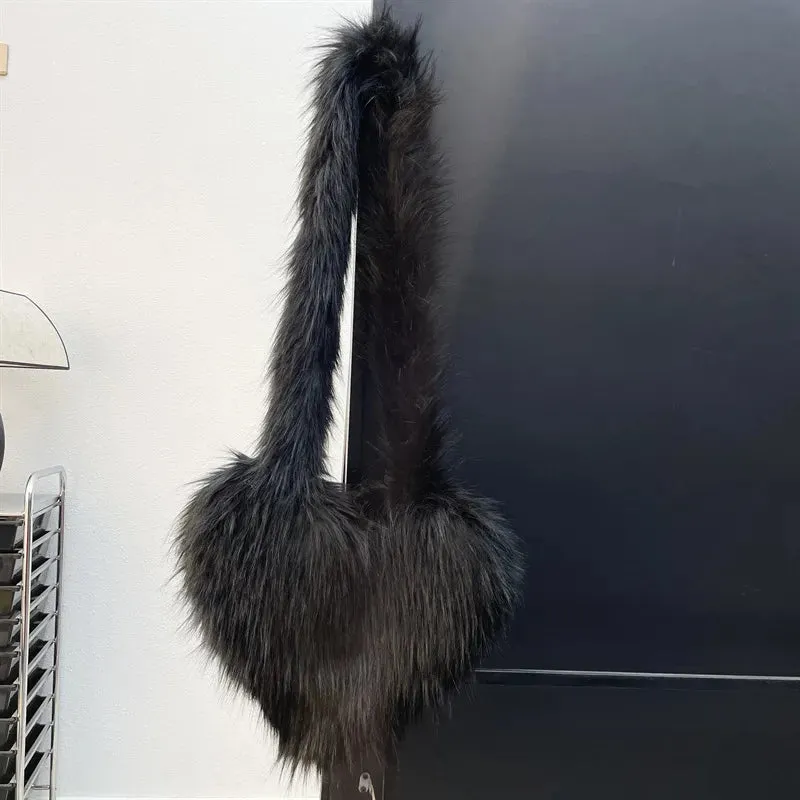 Heart Faux Fur Shoulder Bag