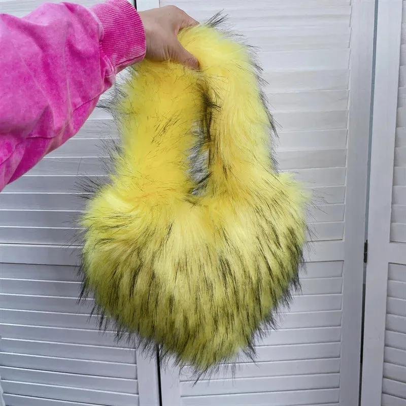 Heart Faux Fur Shoulder Bag