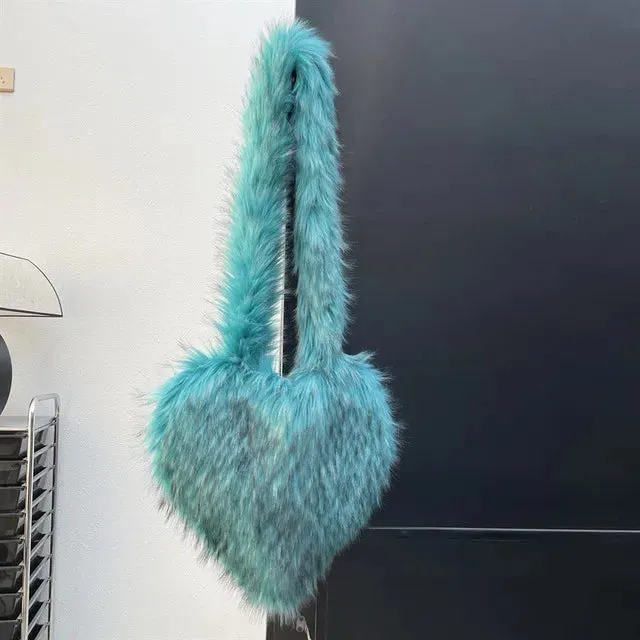 Heart Faux Fur Shoulder Bag