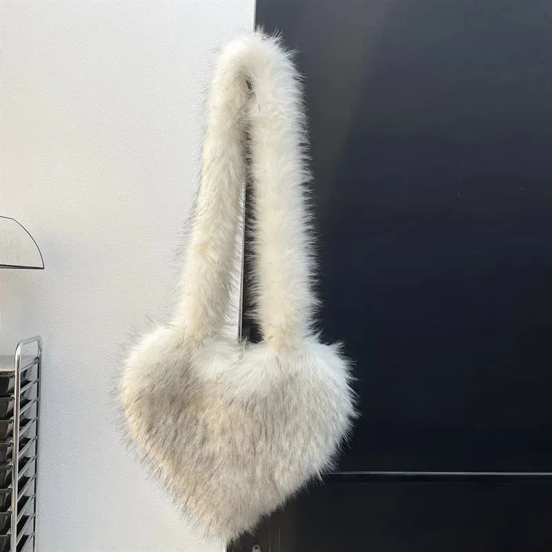 Heart Faux Fur Shoulder Bag