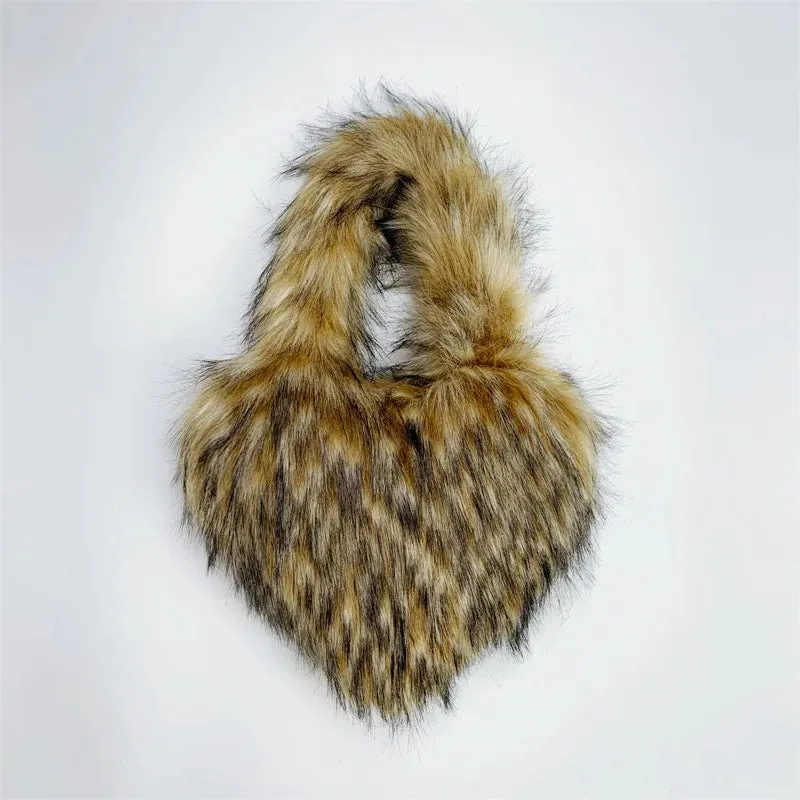 Heart Faux Fur Shoulder Bag