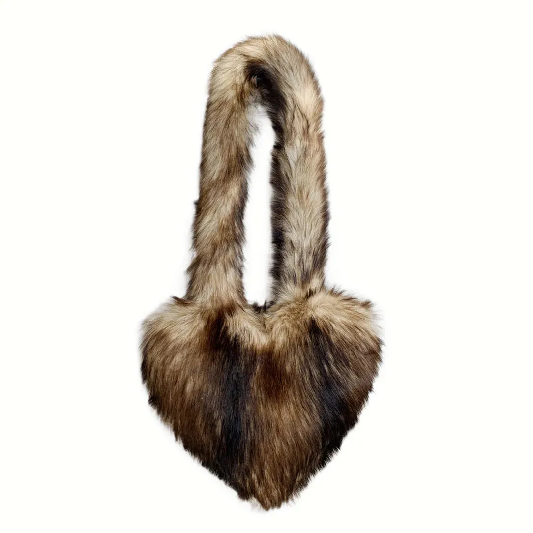 Heart Faux Fur Shoulder Bag