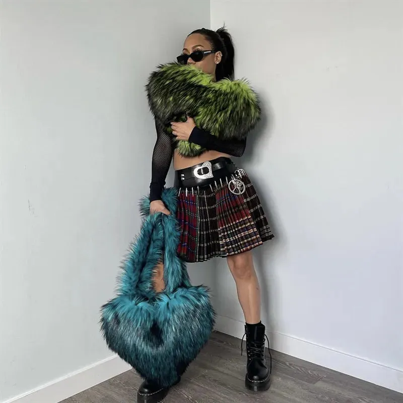 Heart Faux Fur Shoulder Bag