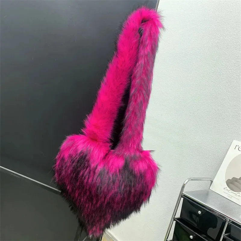 Heart Faux Fur Shoulder Bag