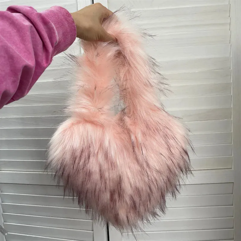 Heart Faux Fur Shoulder Bag