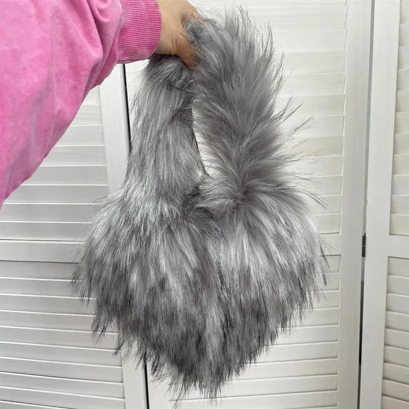 Heart Faux Fur Shoulder Bag