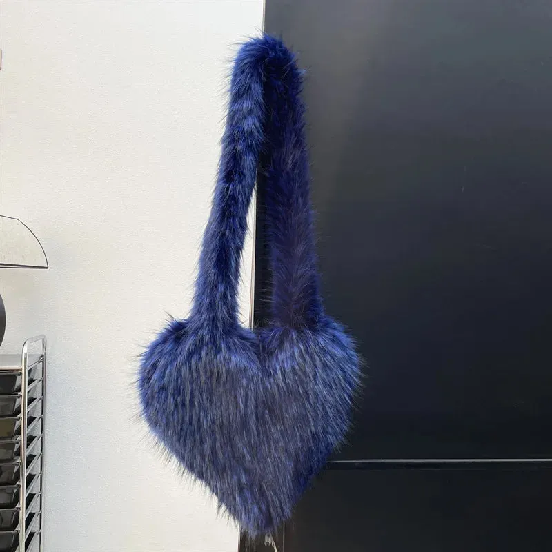 Heart Faux Fur Shoulder Bag