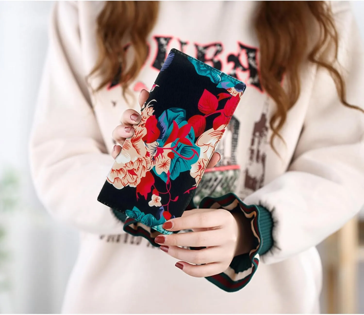 HUA ANGEL Bifold Wallets, Slim Long Wallet for Women RFID Blocking Ultra Thin Credit Card Holder Ladies Clutch Purse Billfold