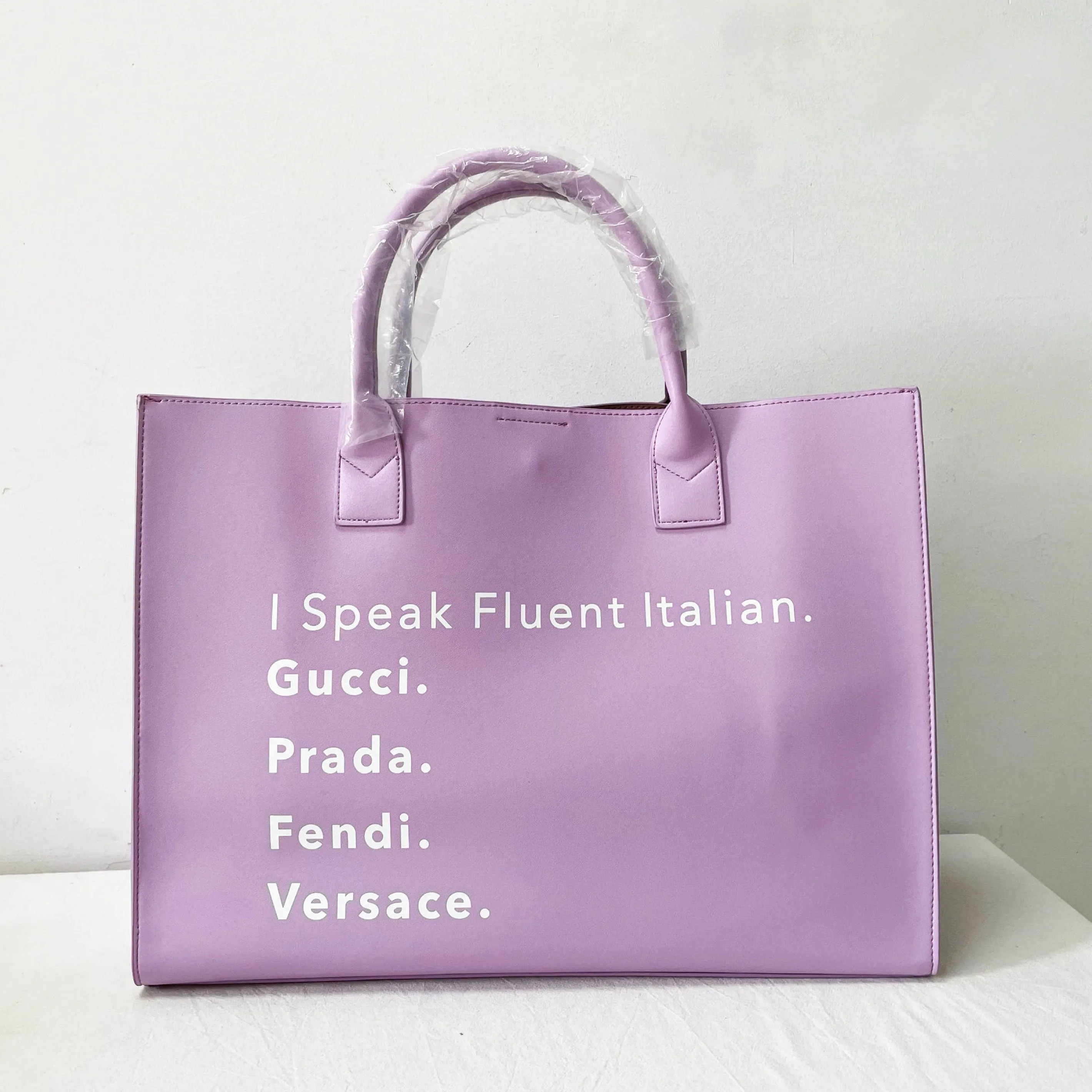 I Speak Italian or French Vegan Leather Tote - Lavender
