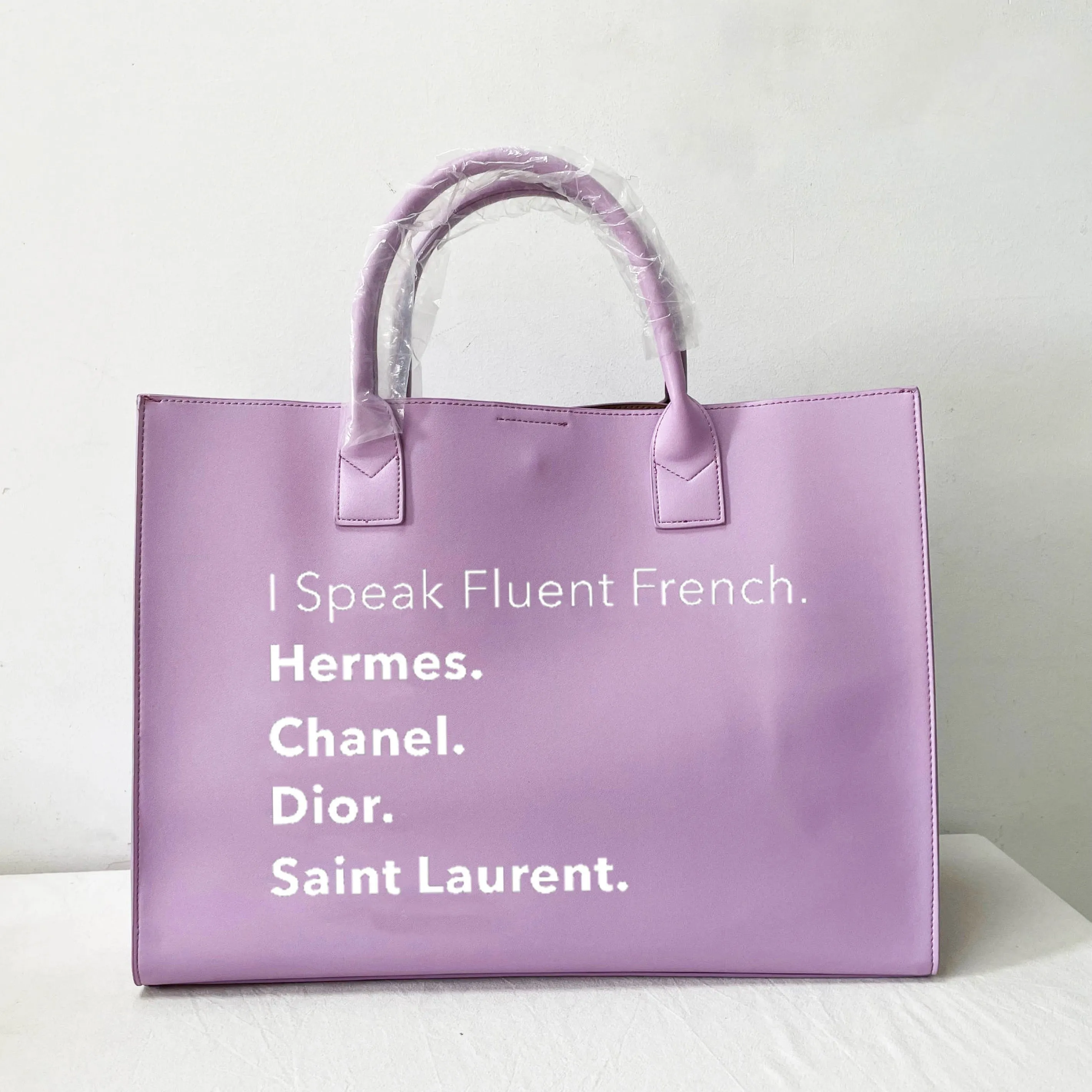 I Speak Italian or French Vegan Leather Tote - Lavender