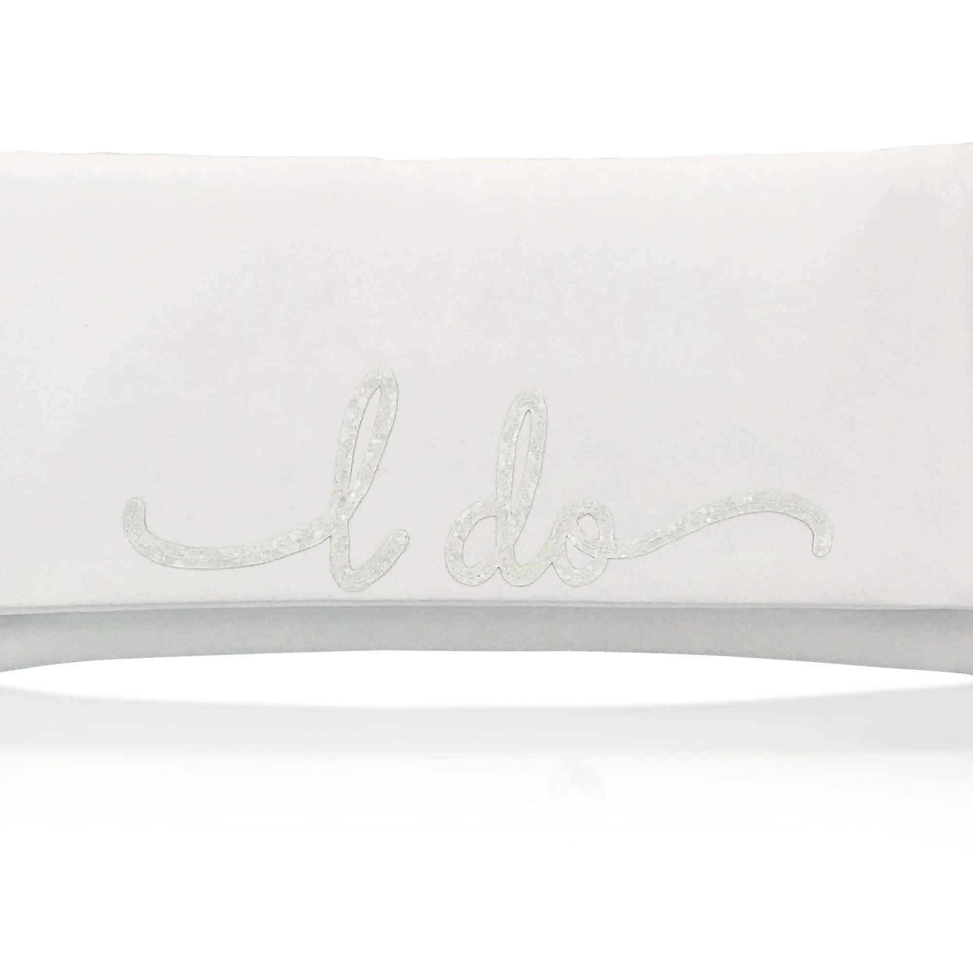 Ivory satin I DO wedding day bridal clutch handbag flourish font
