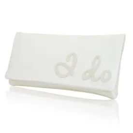 Ivory satin I DO wedding day bridal clutch handbag