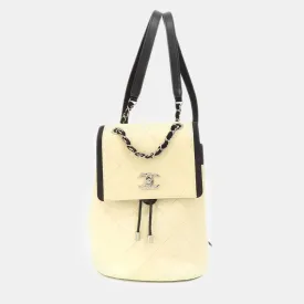Ivory/Black Crumpled Grained Calfskin Quilted Backpack