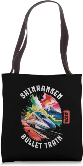 Japan Bullet Train Mt Fuji Shinkansen Kanji Splash Souvenir Tote Bag