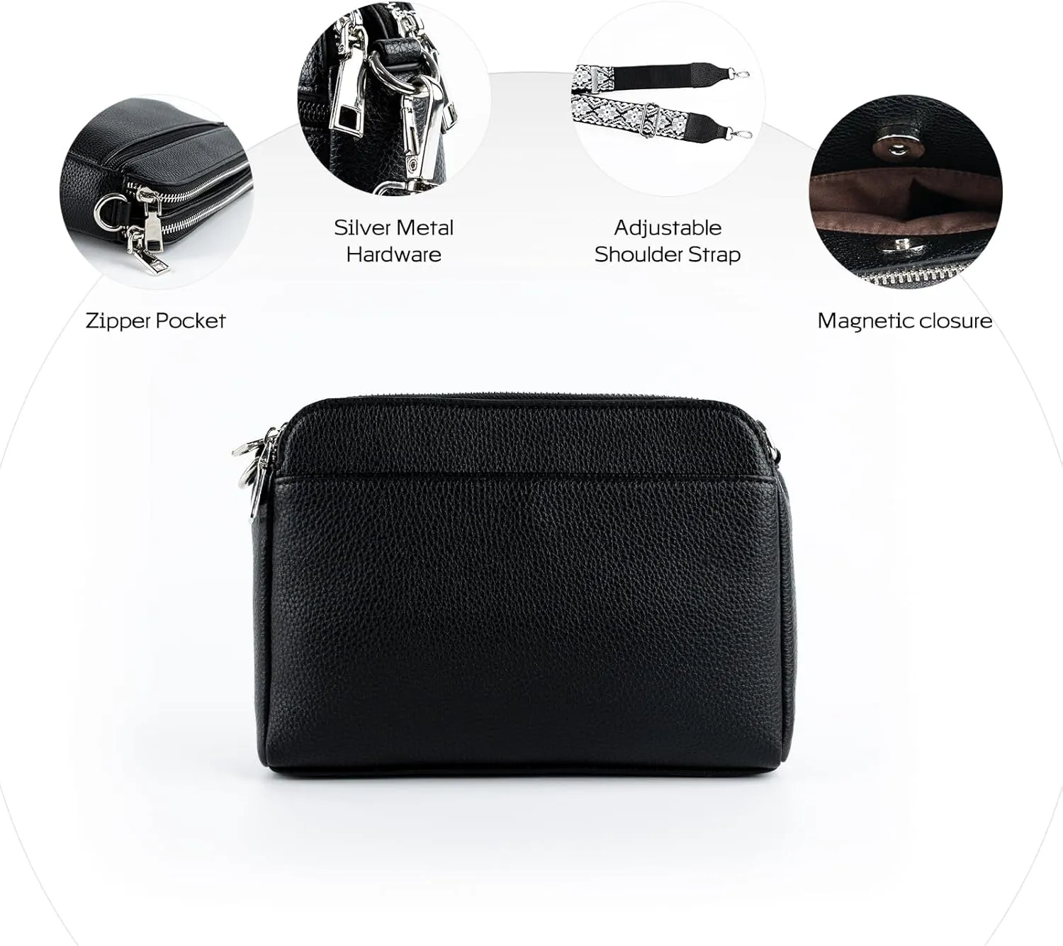 letech  Leather Crossbody Purse for Women Triple Pocket Designed Lightweight Small Shoulder Crossbody Bag for Travel