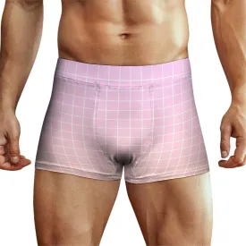 Light Pink Ombre Grid Print Mens Underwear, Soft Boxers for Men, Moisture-Wicking Breathable Boxer Briefs