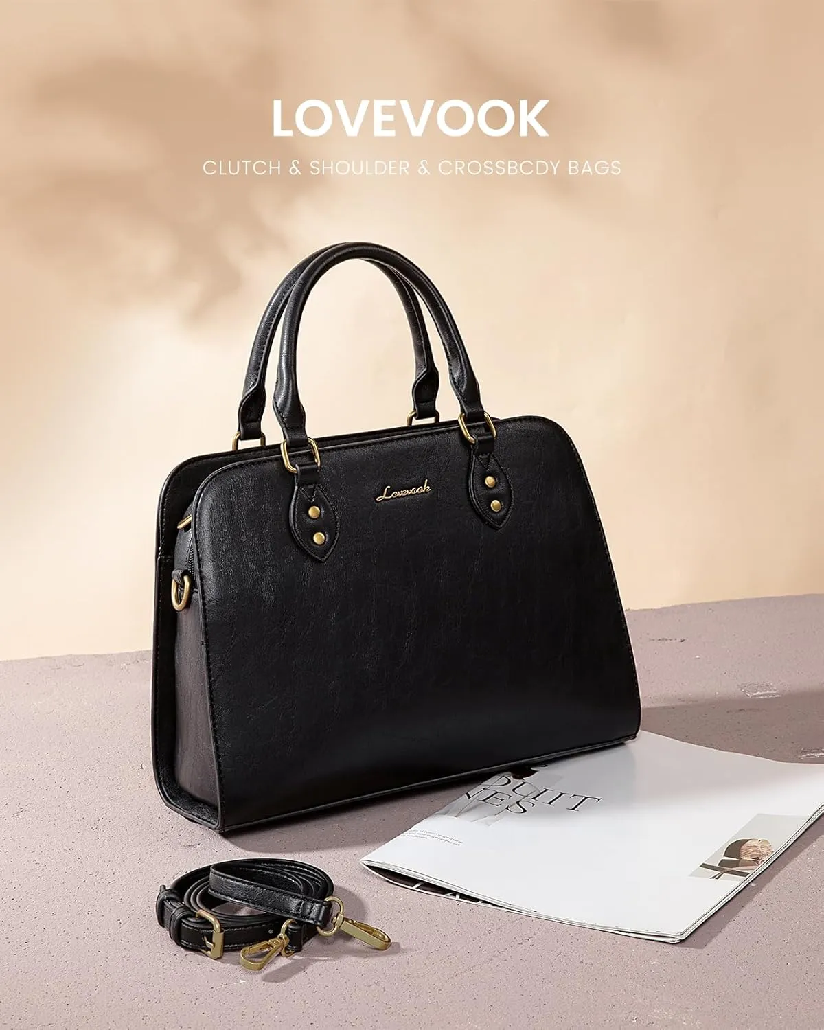 LOVEVOOK Purses and Handbags for Women, Vintage-Style Leather Top Handle Shoulder Bag Satchel Tote Crossbody Purse for Ladies