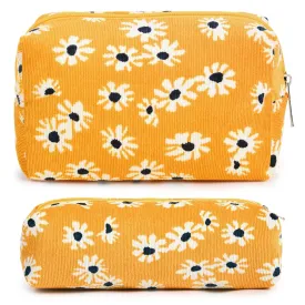 Makeup Bag Floral Cosmetic Bag Cute Makeup Pouch 1Pcs Large Capacity Makeup Bags and 1Pcs Makeup Brushes Storage Bag Travel Toiletry Bag Organizer
