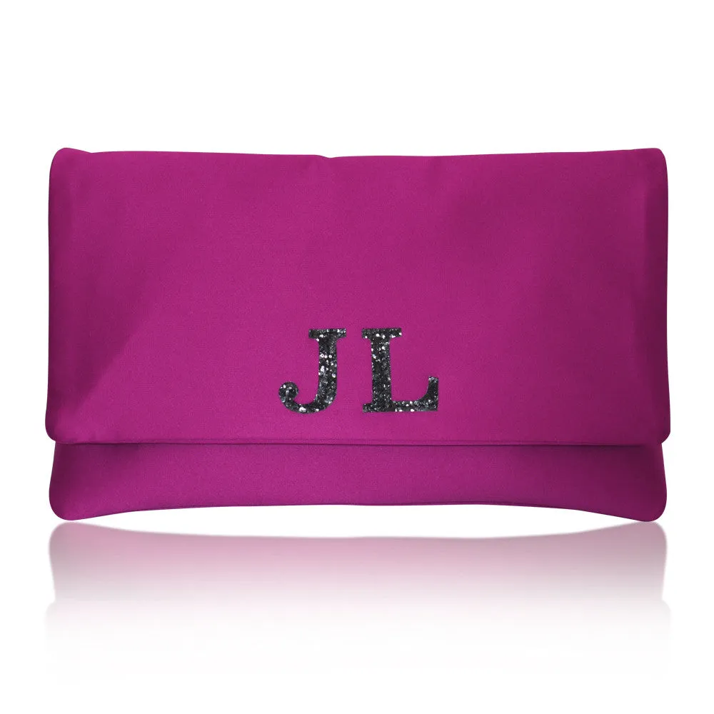 Monogram glitter initial satin large clutch handbag