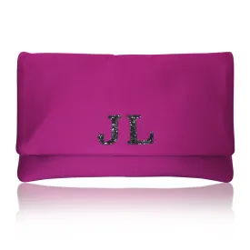Monogram glitter initial satin large clutch handbag