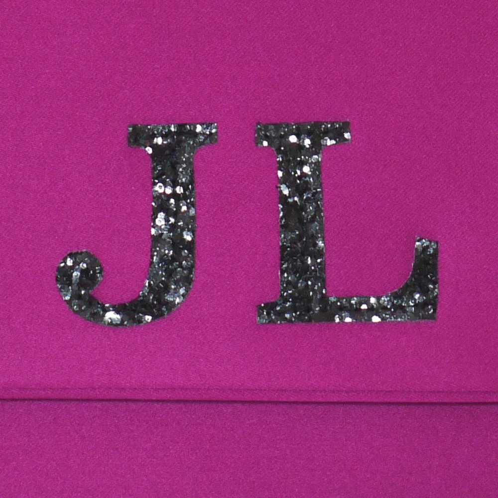 Monogram glitter initial satin large clutch handbag