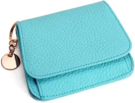 Mudono Small Wallet for Women RFID Blocking Genuine Leather Card Case Slim Tri-Fold Wallet with Zipper Pocket and Keychain