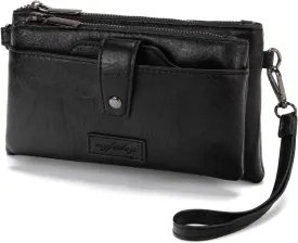 myfriday Womens Vintage Vegan Leather Wristlet Clutch Purse with Zip Around 2 Strap & Detchable Card Holder