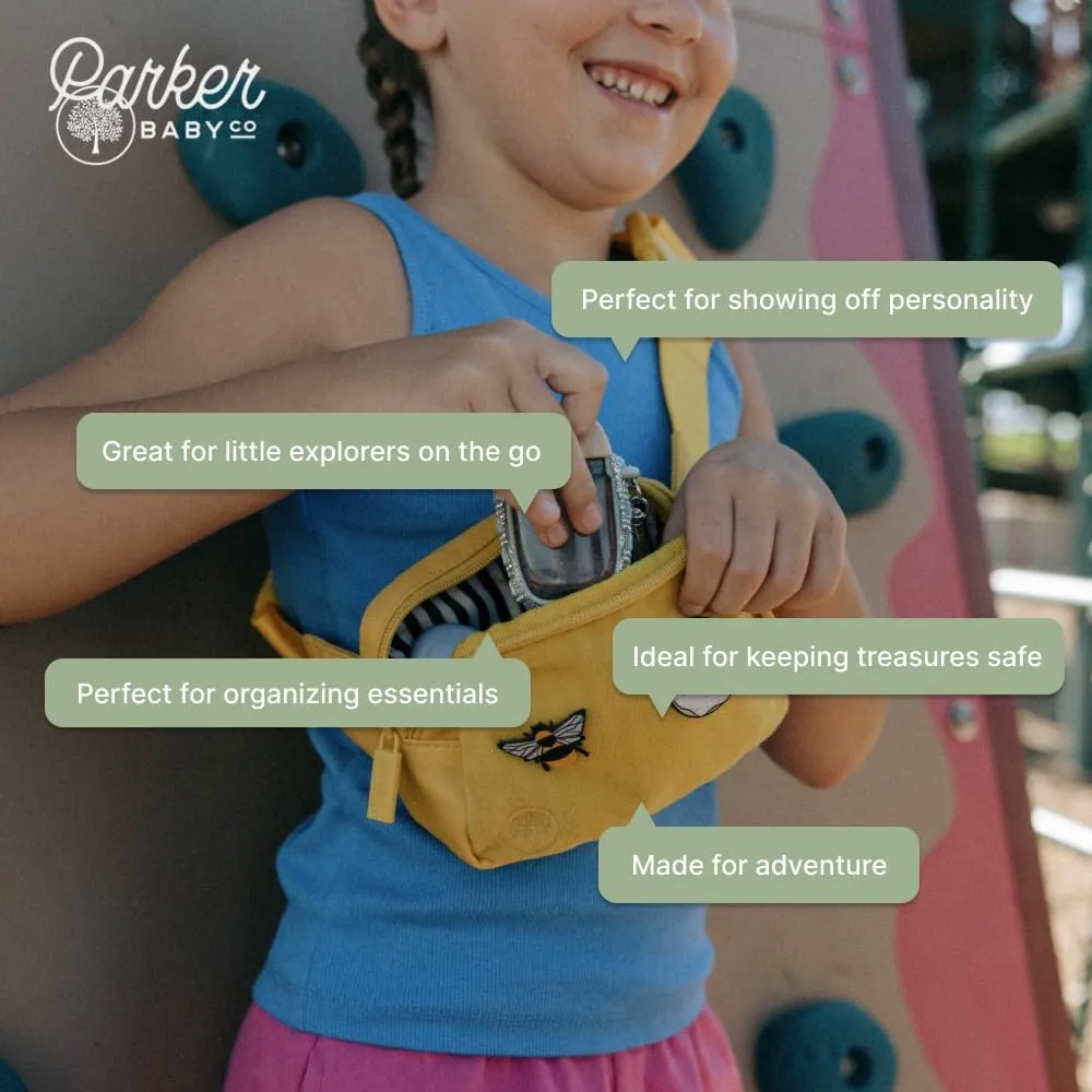 Parker Kids Belt Bag for Girls and Boys - Customizable with Hook and Loop Patches - Child Fanny Pack with Adjustable Strap - Durable Crossbody for Active Children - Peacock