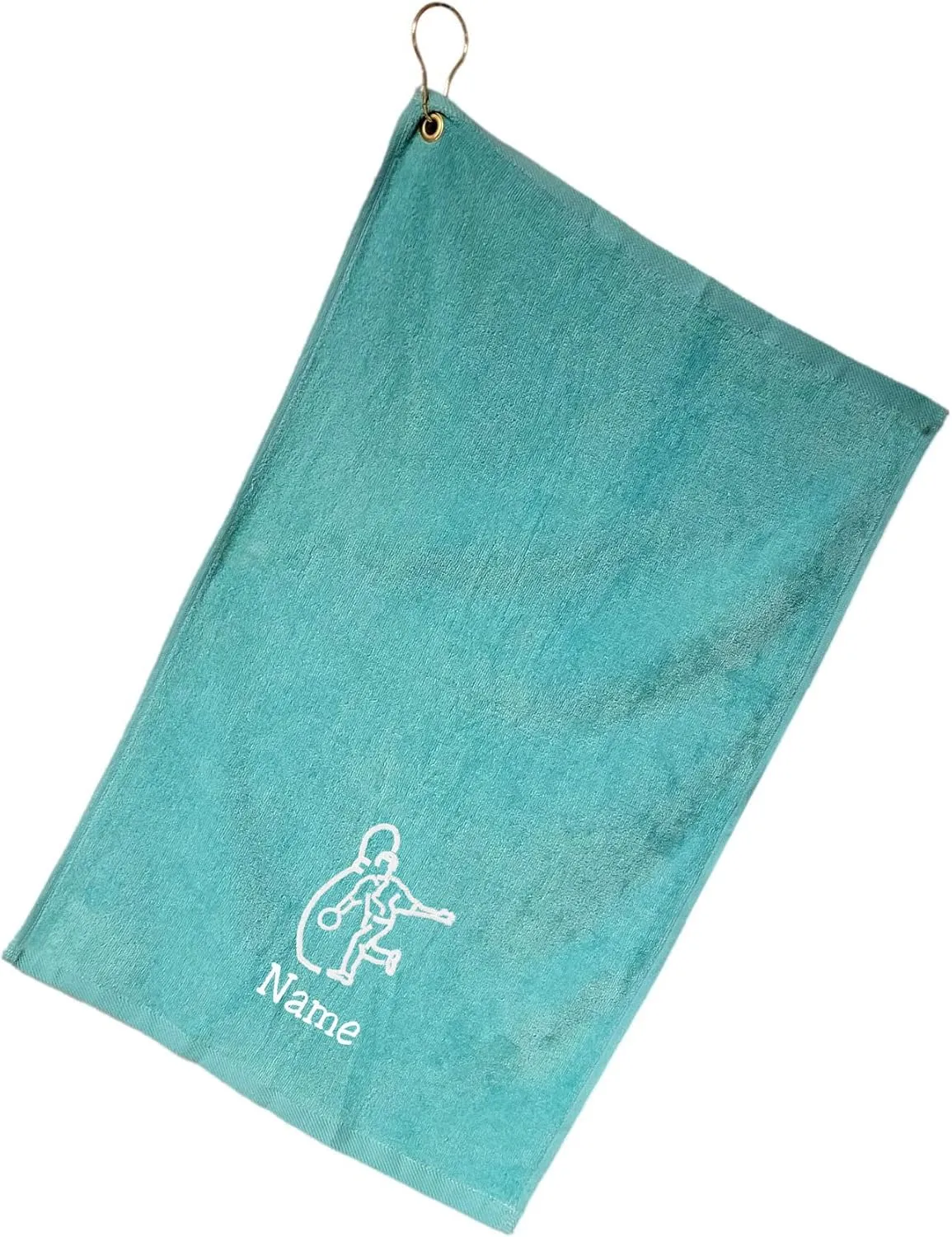 Personalized Cotton Bowling Towel with Embroidered Name with Clip (Aqua - Embroidered Name)