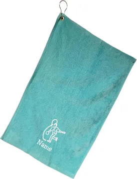 Personalized Cotton Bowling Towel with Embroidered Name with Clip (Aqua - Embroidered Name)