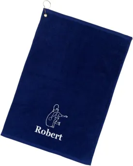Personalized Cotton Bowling Towel with Embroidered Name with Clip (Navy - Embroidered Name)