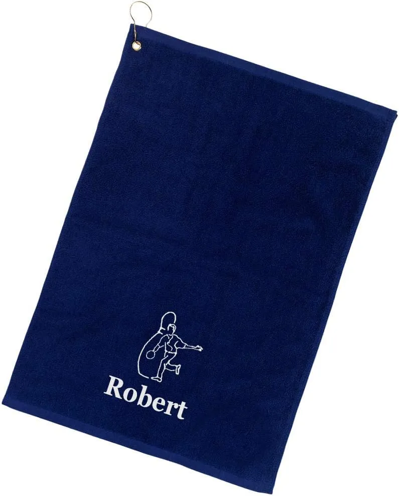 Personalized Cotton Bowling Towel with Embroidered Name with Clip (Navy - Embroidered Name)