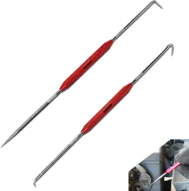 Pick and Hook Set, Oil Seal O-ring Puller Disassembly Set, 8.26" Length 45 Degree   90 Degree Hook and Pick Marking Knurled Non-slip Handle Double Tip Scriber, Portable Repair Parts (Red)