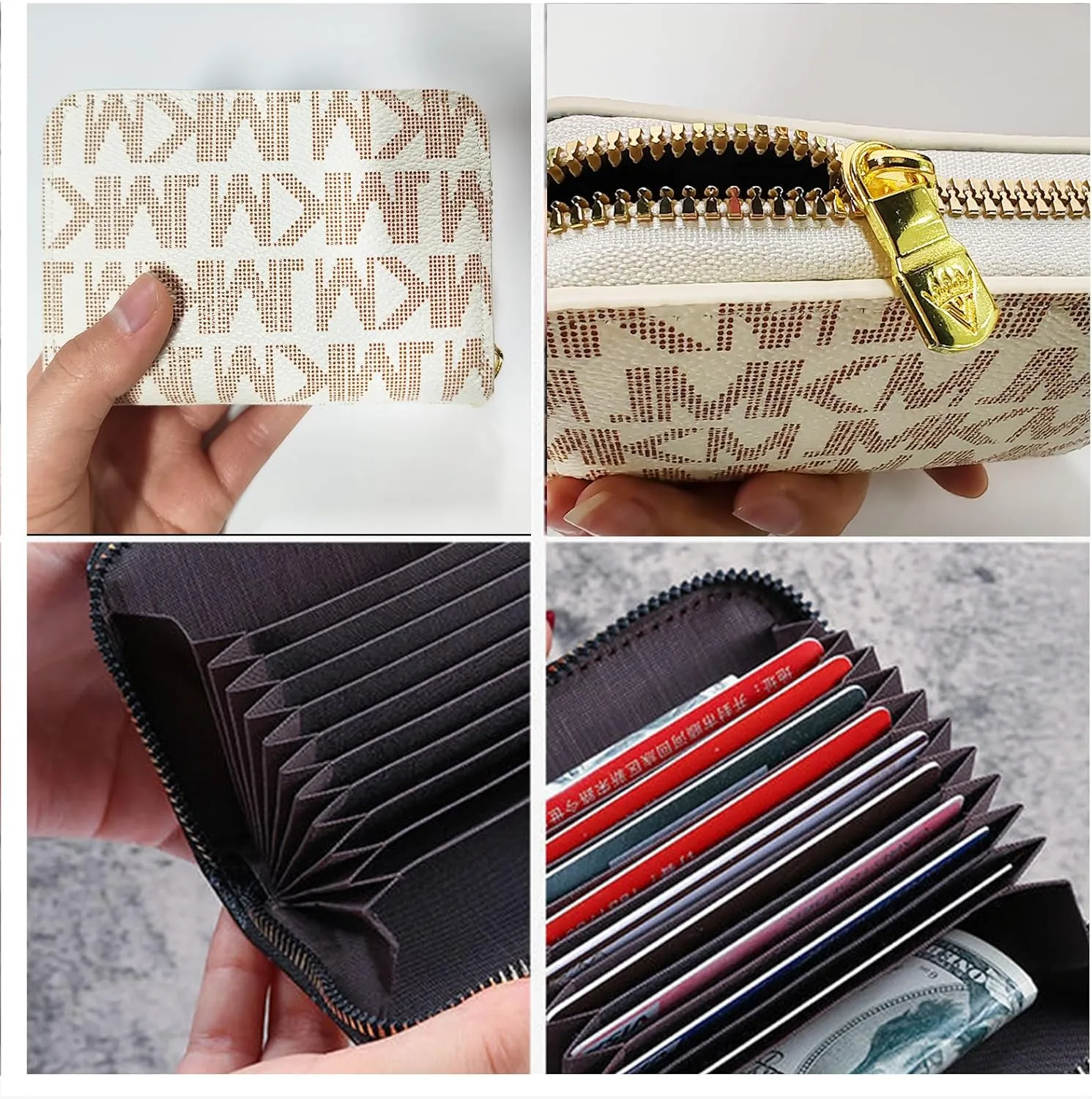 Popular Purse Set for Womens Wallet Includes A Triple Fold Purse and Two Small Card Bag with Multiple Slots (khaki)