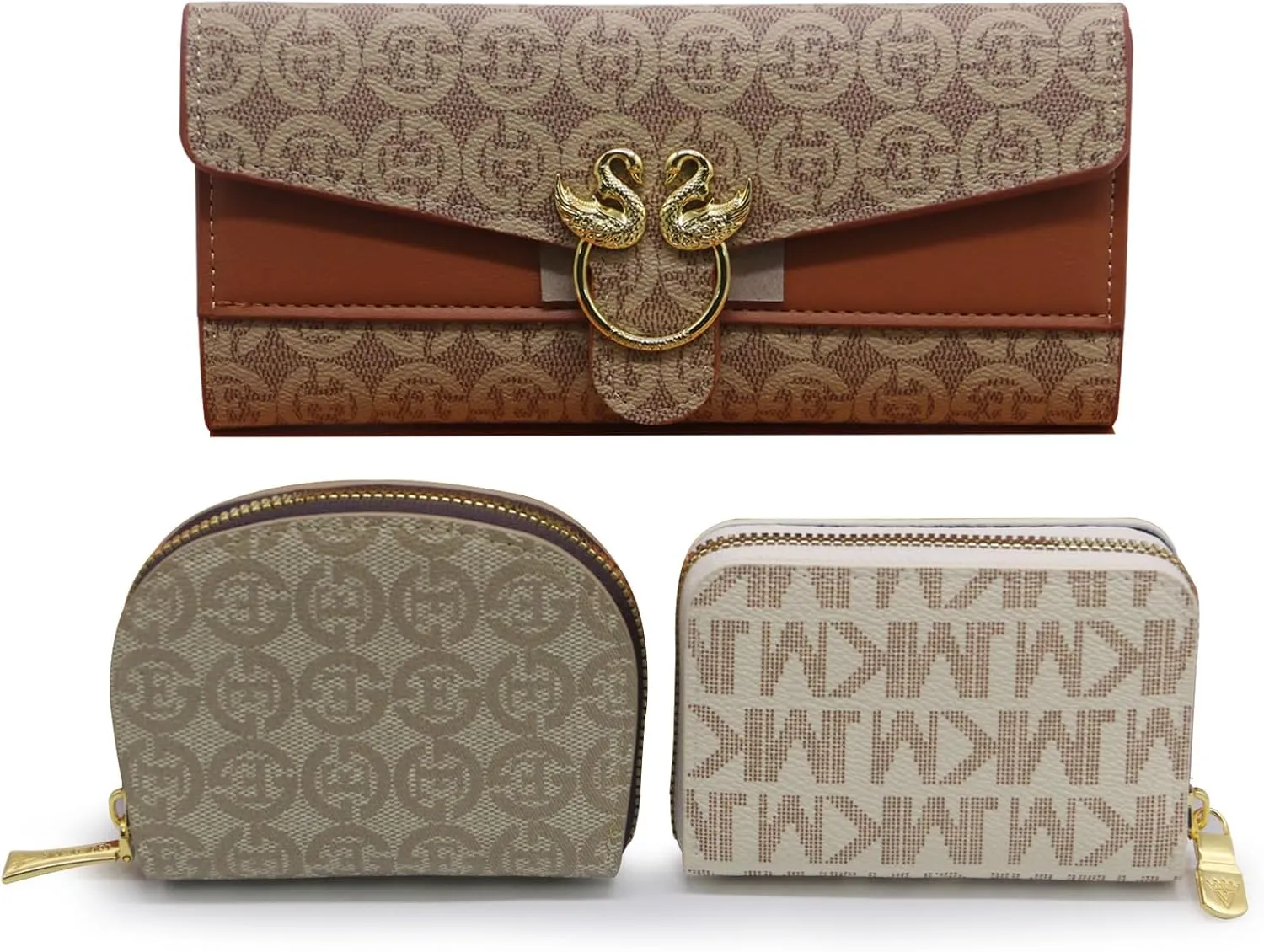 Popular Purse Set for Womens Wallet Includes A Triple Fold Purse and Two Small Card Bag with Multiple Slots (khaki)