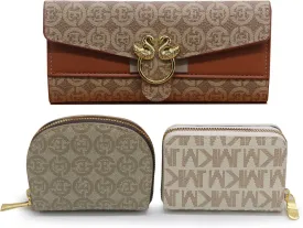 Popular Purse Set for Womens Wallet Includes A Triple Fold Purse and Two Small Card Bag with Multiple Slots (khaki)