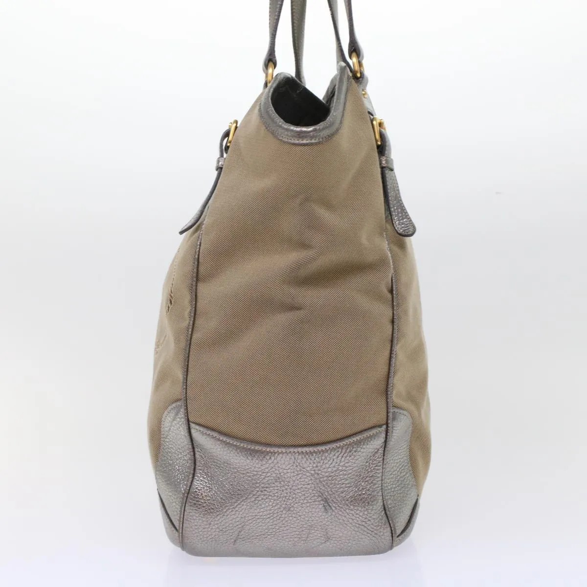 PRADA Tote Bag Canvas Leather Beige  49595
