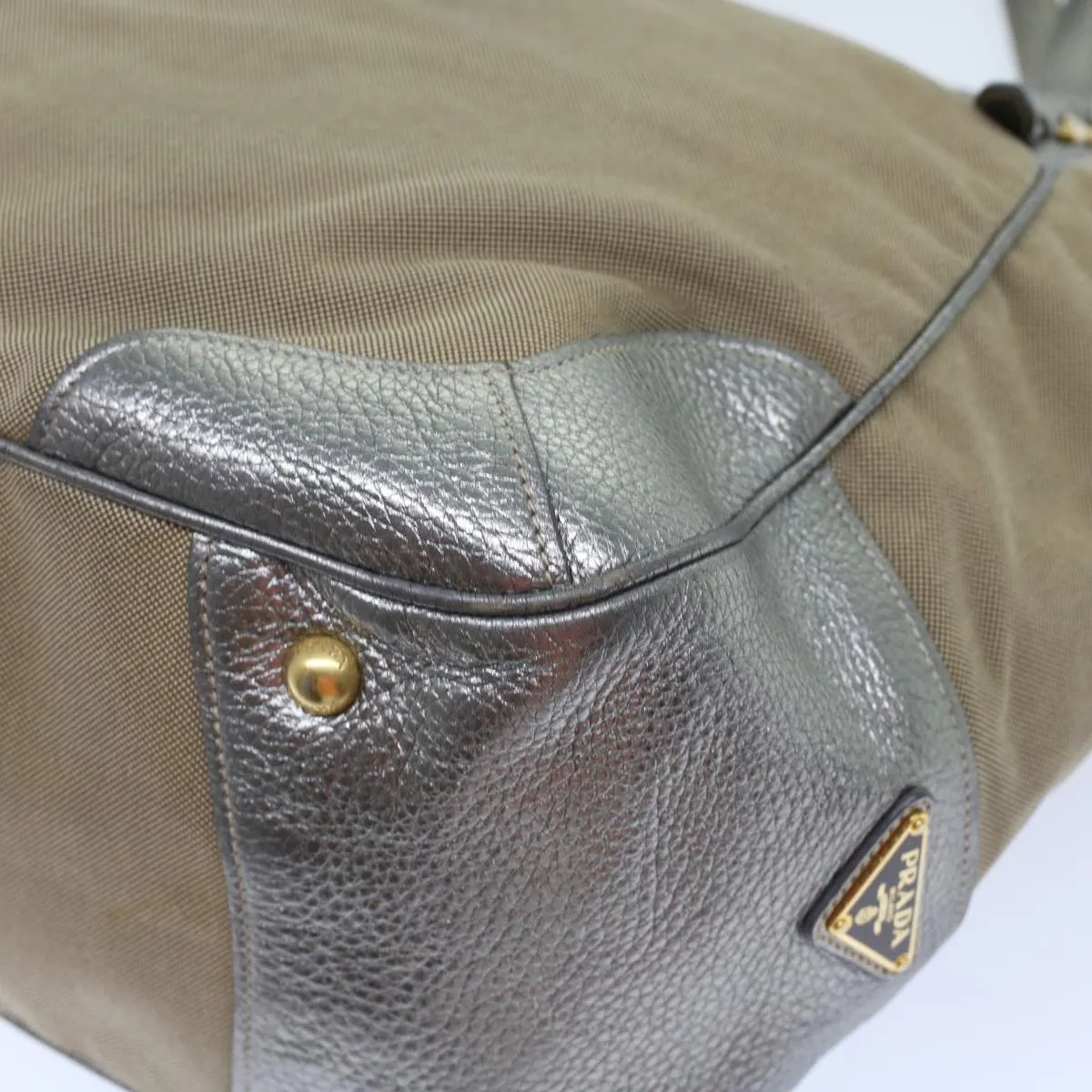 PRADA Tote Bag Canvas Leather Beige  49595