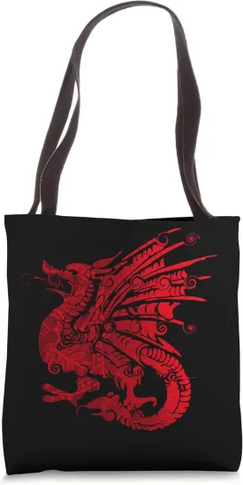 Red Fierce Dragon with Spiked Wings and Mandala Dragon Skin Tote Bag