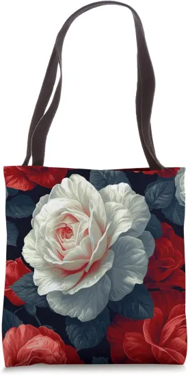 Red Light Pink Roses Flowers Pattern Artistic Monochrome Tote Bag