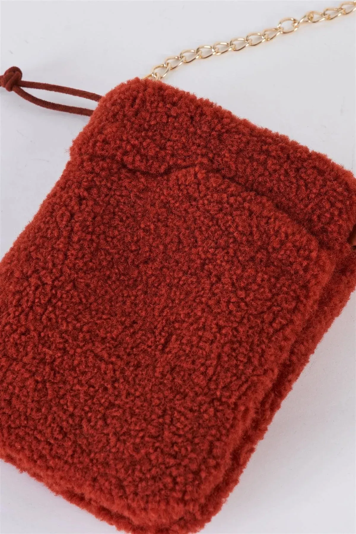Rust Orange Faux Fur Plush Crossbody Pouch Bag /3 Bags