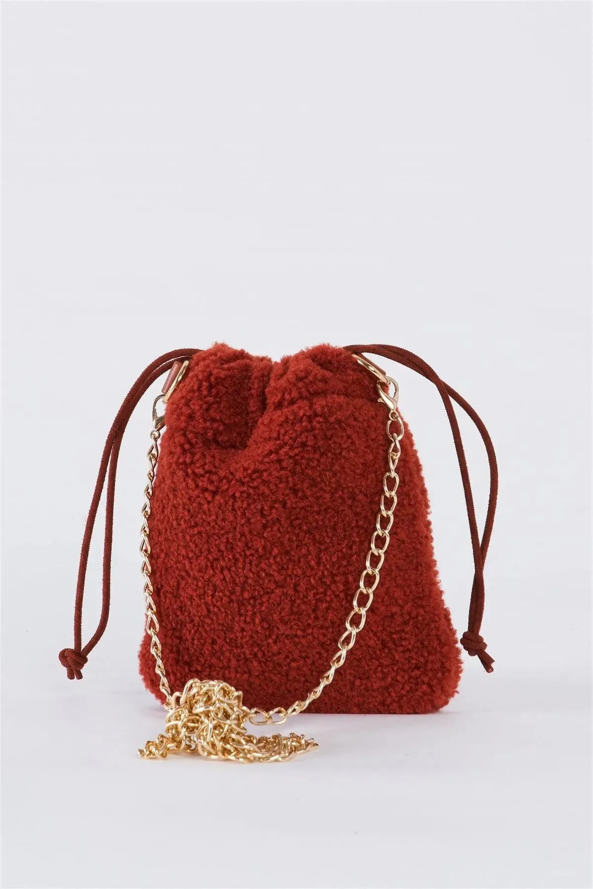 Rust Orange Faux Fur Plush Crossbody Pouch Bag /3 Bags