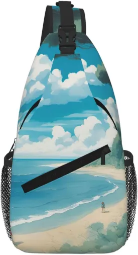 Seashells On The Beach Fashion Print Crossbody Chest Bag - Adjustable Strap For Hiking And Working