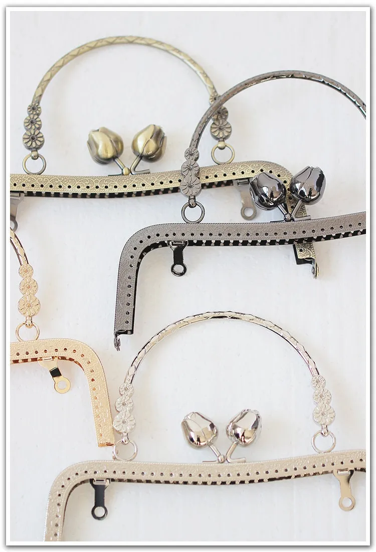Silver Gold Purse Frame Metal Vintage Flowers Snap Clasp For Bag Sewing Clutch Handbag Making Findings Hardware Supply Accessories 20cm