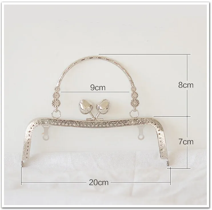 Silver Gold Purse Frame Metal Vintage Flowers Snap Clasp For Bag Sewing Clutch Handbag Making Findings Hardware Supply Accessories 20cm