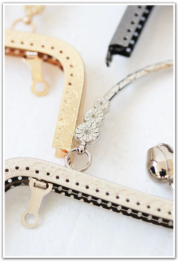 Silver Gold Purse Frame Metal Vintage Flowers Snap Clasp For Bag Sewing Clutch Handbag Making Findings Hardware Supply Accessories 20cm