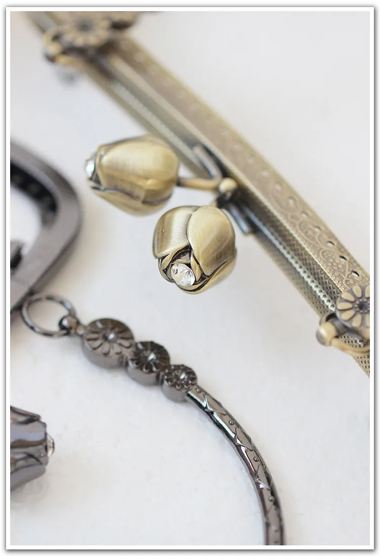 Silver Gold Purse Frame Metal Vintage Flowers Snap Clasp For Bag Sewing Clutch Handbag Making Findings Hardware Supply Accessories 20cm