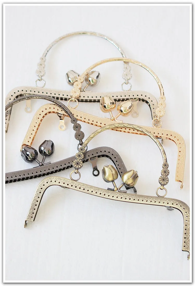Silver Gold Purse Frame Metal Vintage Flowers Snap Clasp For Bag Sewing Clutch Handbag Making Findings Hardware Supply Accessories 20cm