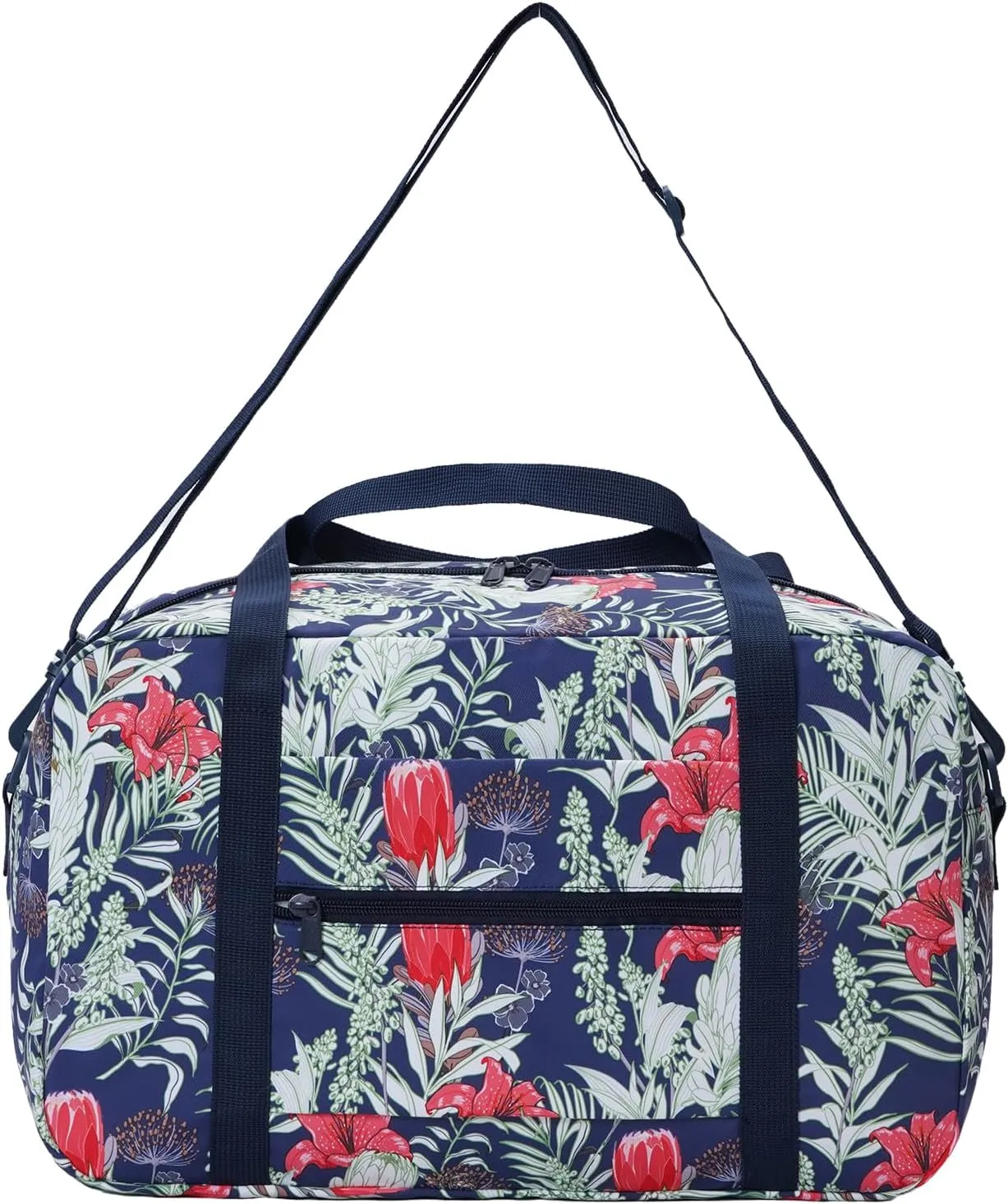 Small Cabin Bag 40x20x25 for Ryanair Airlines Foldable Underseat Travel Bag with Shoulder Strap Lightweight Weekender Duffel Holdall Hand Luggage Bag 20L (Floral Blue)