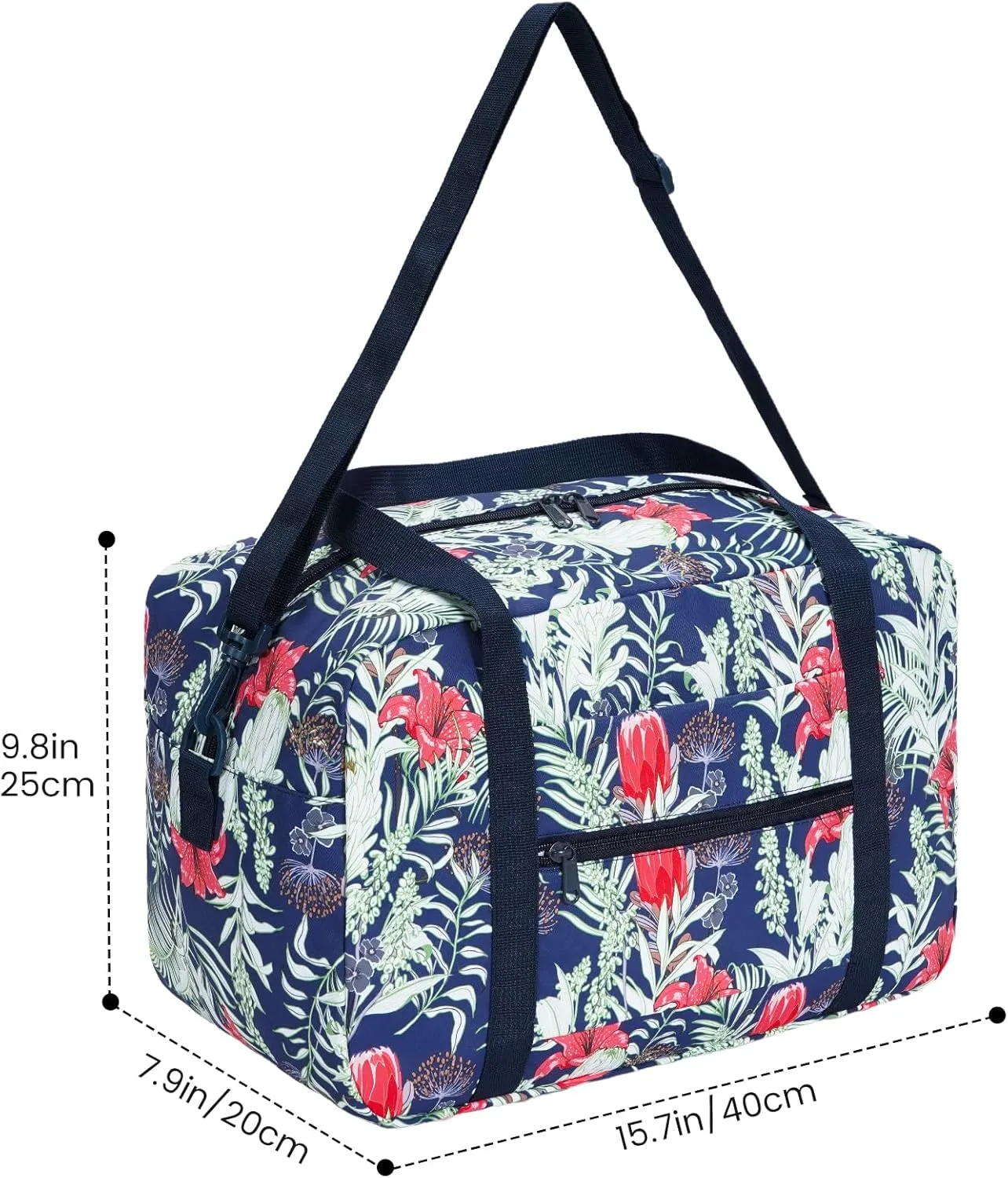 Small Cabin Bag 40x20x25 for Ryanair Airlines Foldable Underseat Travel Bag with Shoulder Strap Lightweight Weekender Duffel Holdall Hand Luggage Bag 20L (Floral Blue)